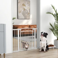 PawHut Dog Gate, Walk Through Pet Gate w/ Small Pet Door, Auto Close, for Doorways, House, Stair, 30"-41" W x 30" H(m-1)