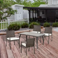Outsunny PE Rattan Outdoor Dining Chair Set with Cushion, 4 Patio Wicker Dining Chairs with Backrest, Cream White(m-10)