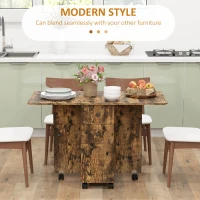 HOMCOM Drop Leaf Dining Table, Mobile Folding Table on Wheels with Drawers and Cabinet for Dining Room, Kitchen, Rustic Brown(m-4)