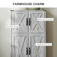 HOMCOM Farmhouse Kitchen Pantry, Freestanding Kitchen Pantry Storage Cabinet with Barn Doors and Adjustable Shelves, Grey(m-4)