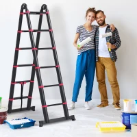 HOMCOM 12ft Aluminium Telescopic Extension Ladder, Heavy Duty Extendable Telescoping Ladder with Locking Mechanism, Non-slip Feet 330 Pound Capacity, EN131 Standard, Black(m-1)