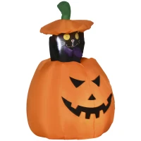 HOMCOM 4' Inflatable Halloween Cat Inside a Pumpkin, Blow Up Outdoor LED Yard Display, Waterproof(m-11)