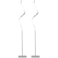 HOMCOM Modern Spiral Floor Lamp, LED Standing Lamp Warm White with Square Base and Foot Switch for Living Room, Bedroom, Set of 2, Silver(m-11)