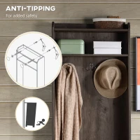 HOMCOM Narrow Hall Tree with Shoe Storage Bench, Rustic Entryway Bench with Coat Rack, Accent Coat Tree with Storage Shelves for Hallway, Mudroom, Brown(m-7)