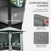 Outsunny Patio Furniture Set with Gazebo, Outdoor PE Rattan Wicker Conversation Sofa with Storage Corner Table, Cushion, for Backyard, Porch, Poolside, Balcony, Grey(m-7)