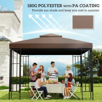 Outsunny 10' x 10' Square 2-Tier Gazebo Canopy Replacement Top Cover Outdoor Garden Sun Shade, Coffee(m-6)