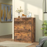 HOMCOM Narrow Shoe Storage with 2 Flip Drawers and Adjustable Shelves Shoe Organizer Cabinet for 12 Pairs of Shoes, Brown(m-8)