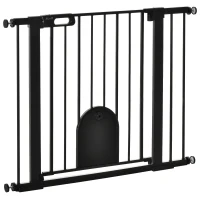 PawHut 30"-41" Extra Wide Pet Gate Barrier with Small Door, 30"H Dog Gate with Safety Gate Barrier, Stair Pressure Fit, Black(m-2)