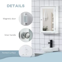 kleankin Bathroom Mirror Cabinet, Wall Mounted Medicine Cabinet with Door and Shelves, White(m-6)