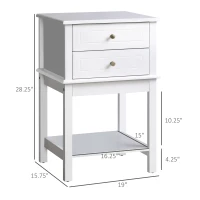 HOMCOM Side Table with 2 Storage Drawers, Modern End Table with Bottom Shelf for Living Room, Home Office, White(m-3)