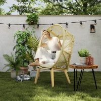 Outsunny PE Rattan Egg Chair, Patio Leisure Chair, Outdoor Furniture w/ Cushion, 34.6" x 33.5" x 56.3", Cream White(m-1)