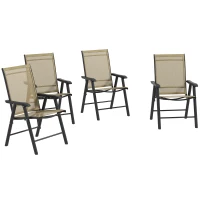Outsunny Set of 4 Outdoor Folding Chairs, Stackable Patio Dining Chairs with Armrests, Metal Frame, Light Mixed Brown(m-11)