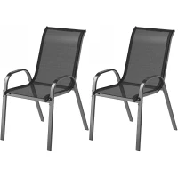 Outsunny Set of 2 Outdoor Dining Chairs, Stackable Lawn Chairs with High Back, Breathable Mesh Seat for Garden Porch, Black(m-2)