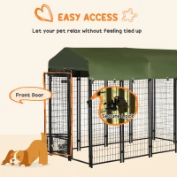 PawHut Outdoor Dog Kennel, Lockable Pet Playpen Crate, Welded Wire Steel Fence, Rotating Bowl Holders, Green(m-6)