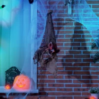 Outsunny 28" Life Size Outdoor Halloween Decorations Hanging Bat Opening Month, Animated Prop with Sound and Motion Activated Light Up Eyes, Sound and Laughter(m-10)