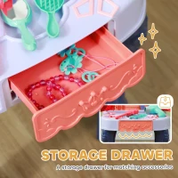 Qaba Kids Vanity Set with Mirror and Stool, Music, Light, Drawer, Hair Dryer, 20 Makeup Accessories, Multicolor(m-6)