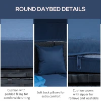 Outsunny 4 Pieces Patio PE Wicker Round Daybed, Outdoor Rattan Garden Lounge Furniture Sets, Dark Blue(m-4)