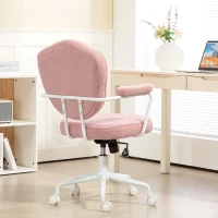 HOMCOM Cute Office Chair, Desk Chair with Button Tufted Teddy Bear Fleece, Swivel Computer Vanity Chair, Pink(m-8)