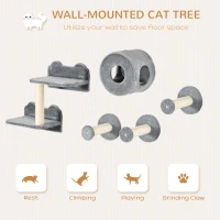 PawHut Pet Wall-mounted Climbing Shelf Set, Grey(m-4)