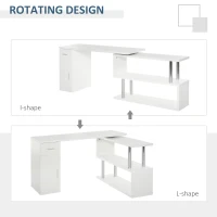HOMCOM Rotating Computer Desk, 55" L-Shaped Desk, Corner Desk with Storage Shelves, Cabinet and Drawer for Home Office, White(m-5)