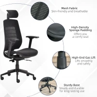 Vinsetto Ergonomic Mesh Office Chair, Reclining High Back Desk Chair with Adjustable Headrest & Armrests, Wheels, Swivel Computer Task and Gaming Chair, Black(m-7)