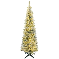 HOMCOM 5ft Pencil Christmas Tree, Slim Artificial Christmas Tree with Realistic Branches and Warm White LED Lights, Green(m-11)