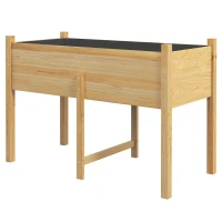 Outsunny Wooden Raised Planter Box with Drain Holes for Vegetables, Flowers, Outdoor Garden Bed, 45.3x21.7x31.5inch, Natural(m-2)