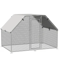 PawHut 9.2' x 6.3' Metal Chicken Coop, Galvanized Walk-in Hen House, Poultry Cage Outdoor Backyard with Waterproof UV-Protection Cover for Rabbits, Ducks(m-2)