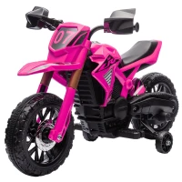 Qaba 6V Kids Motorcycle with Training Wheels, Horn & Start Sound, for 3-8 Years, Pink(m-1)