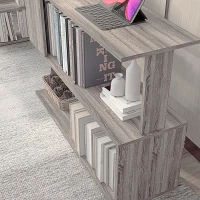 HOMCOM 360° Rotating L Shaped Desk, Corner Computer Desk with Storage Shelves for Home Office, Grey(m-9)