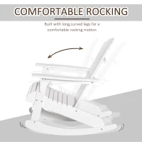 Outsunny Wooden Adirondack Rocking Chair Outdoor Lounge Chair Fire Pit Seating with Slatted Wooden Design, Fanned Back, White(m-4)