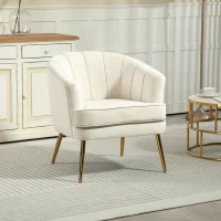 HOMCOM Fabric Armchair, Modern Accent Chair with Gold Metal Legs for Living Room, Bedroom, Home Office, Cream White(m-1)