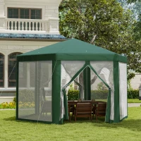Outsunny 13' x 11' Hexagon Outdoor Party Tent Sun Shelter Canopy with Protective Mesh Screen Walls, Green(m-2)