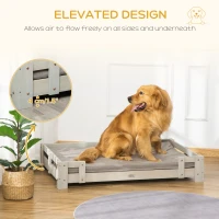 PawHut Large Dog Bed with Soft Foam Cushion, Wooden Dog Couch with Roomy Surface, Elevated, Slate Gray(m-5)
