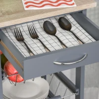 HOMCOM Mobile Kitchen Cart, Rolling Kitchen Island with Storage, Solid Wood Frame Utility Cart with Wire Fruit Baskets and Drawer, Gray(m-7)