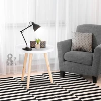 HOMCOM Round Coffee Table, Carved Floral End Table with Tray-style Top and Wooden Legs for Living Room(m-7)