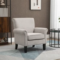 HOMCOM Upholstered Accent Chair, Single Armchair with Soft Velvet Touch Fabric, Rolled Armrest, Grey(m-8)