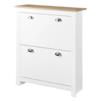 HOMCOM Modern Shoe Cabinet with 2 Flip Drawers and Adjustable Shelves, 12 Pair Shoe Storage Organizer for Hallway, White(m-2)