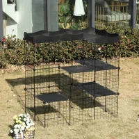 PawHut 40 Pcs Small Animal Cage Bunny Hutch Portable Metal Wire with Ramps for Kitten Rabbit, Black(m-8)