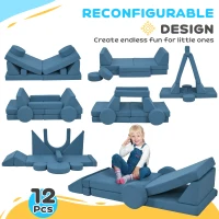 Qaba 12-Piece Modular Kids Play Couch Building Fort for Playroom Bedroom, Convertible Kids Sofa, Blue(m-4)