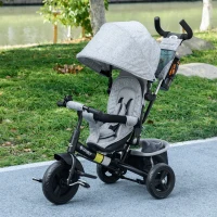 Qaba 6 in 1 Tricycle for Toddler 1-5 Years with Parent-Push Handle, Grey(m-8)