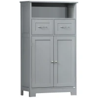 kleankin Bathroom Cabinet Organizer, Freestanding Small Storage Cabinet with Two Drawers and Adjustable Shelf for Living Room, or Entryway, Grey(m-1)