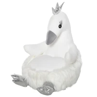 Qaba Stuffed Animal Sofa Armrest Chair Cartoon Storage Bean Bag Chair for Kids with Cute Swan Flannel PP Cotton 22" x 16.5" x 22" White(m-1)