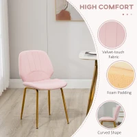 HOMCOM Modern Dining Chairs Set of 2, Upholstered Dining Room Chairs with Backrest, Padded Seat and Steel Legs, Pink(m-5)