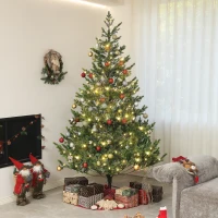HOMCOM 7ft Artificial Prelit Sparse Cedar Christmas Tree with LED Lights and 2931 Tips, Steel Base for Home Office Holiday(m-10)