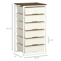 HOMCOM Dresser Storage Drawers with 6 Plastic Bins and Steel Frame, Crafting Bins for Living Room, Bedroom, White(m-3)