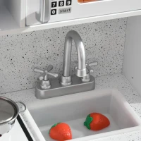 Qaba Wooden Play Kitchen with Easy Toy Organizer Bins, Latte Maker Pretend Play Kitchen Set with Stove Sound Effects, Preschool Imaginative Toy Playset(m-9)