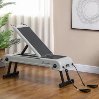 Soozier Multipurpose Workout Bench, Adjustable Stepper Deck with Resistance Ropes, Incline and Decline, Foldable Weight Bench for Home Gym Aerobic & Strength Training(m-8)