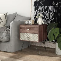 HOMCOM Side Table with Drawers, Nightstand, Bedside Table, Sofa End Table, for Bedroom, Brown(m-7)