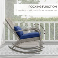Outsunny Adirondack Chair, Outdoor Wicker Rocking Chair with High Back, Seat Cushion and Pillow for Porch, Balcony, Dark Blue(m-4)